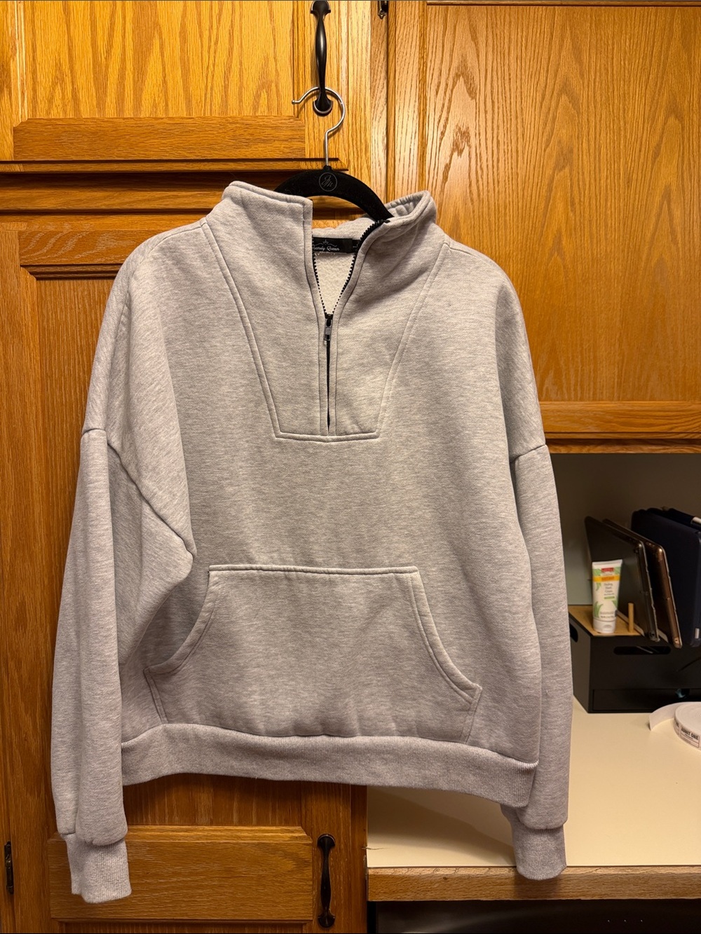 Light Gray Women's Half-Zip Pullover Hoodie